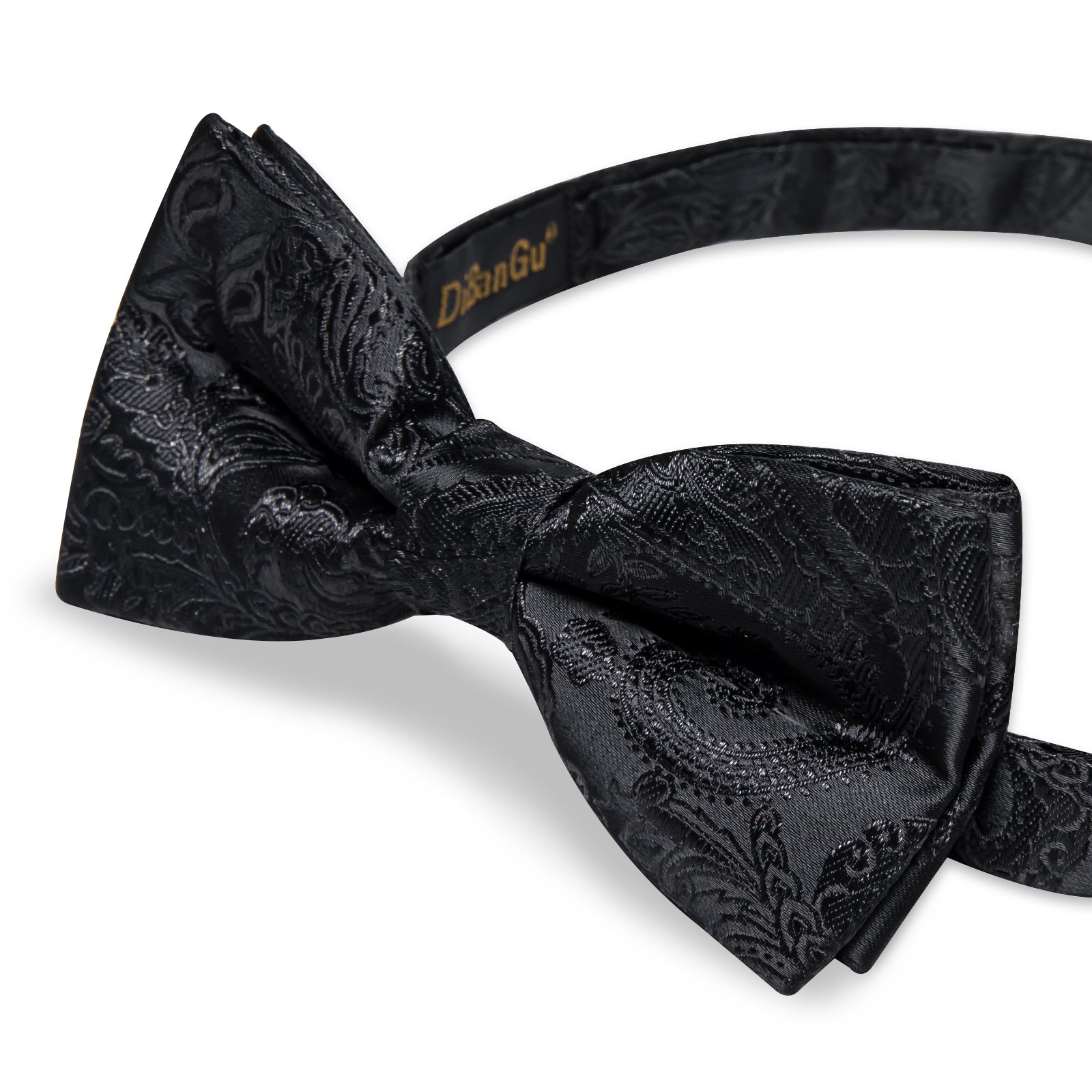 Black Floral Silk Men's Pre-Bowtie Pocket Square Cufflinks Set