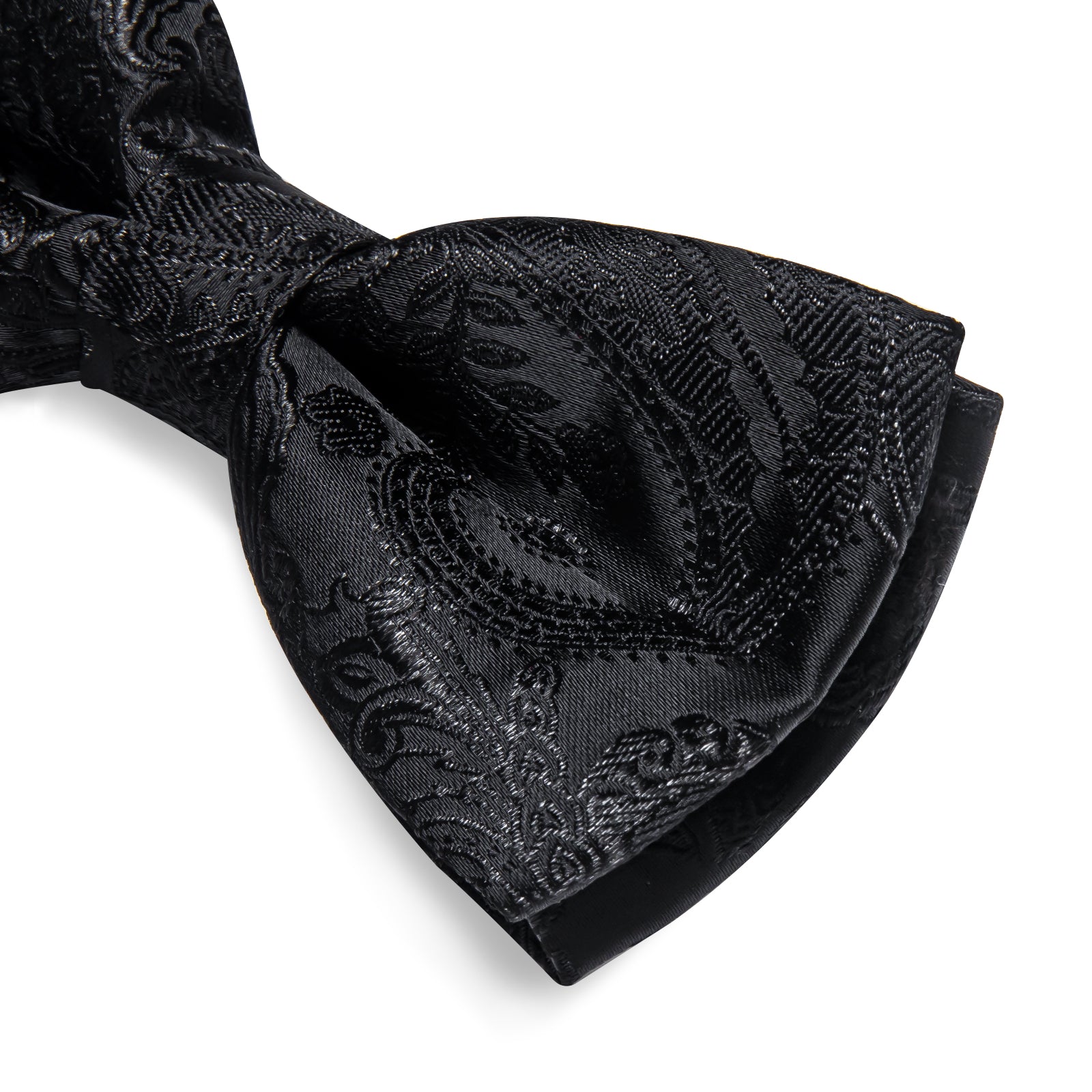 Black Floral Silk Men's Pre-Bowtie Pocket Square Cufflinks Set