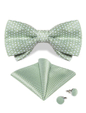 Green Polka Dot Silk Men's Pre-Bowtie Pocket Square Cufflinks Set