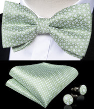 Green Polka Dot Silk Men's Pre-Bowtie Pocket Square Cufflinks Set