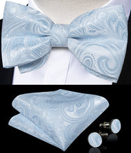 White Floral Silk Men's Pre-Bowtie Pocket Square Cufflinks Set