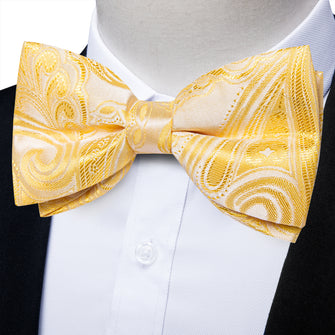 Yellow Floral Silk Men's Pre-Bowtie Pocket Square Cufflinks Set