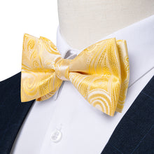 Yellow Floral Silk Men's Pre-Bowtie Pocket Square Cufflinks Set