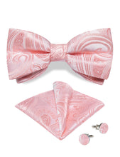 Pink Floral Silk Men's Pre-Bowtie Pocket Square Cufflinks Set