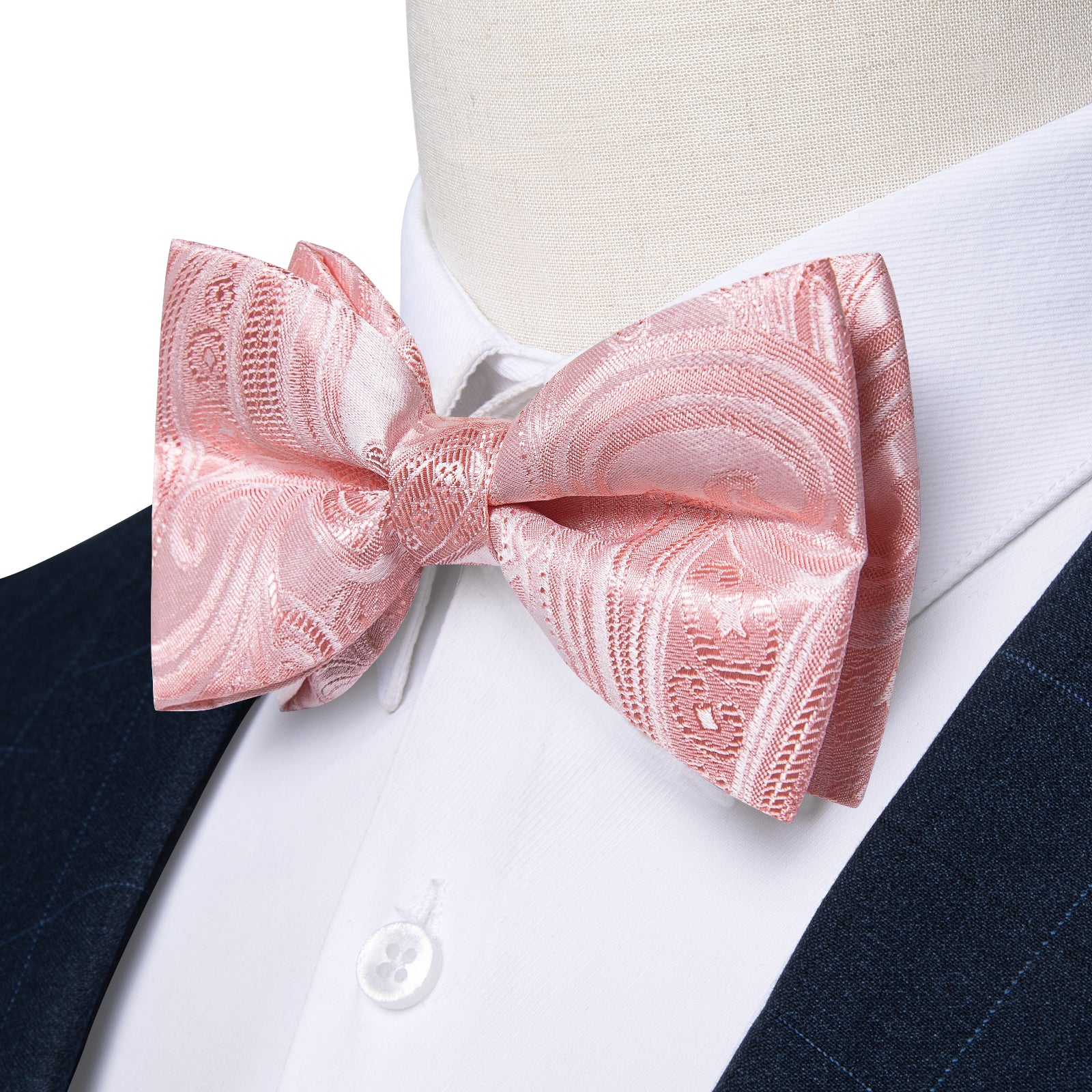 Pink Floral Silk Men's Pre-Bowtie Pocket Square Cufflinks Set