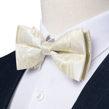 White Champagne Floral Silk Men's Pre-Bowtie Pocket Square Cufflinks Set