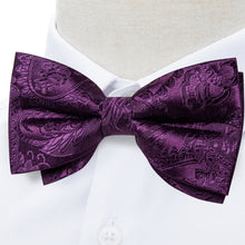 Purple Floral Silk Men's Pre-Bowtie Pocket Square Cufflinks Set