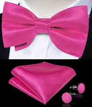 Rose Red Solid Silk Men's Pre-Bowtie Pocket Square Cufflinks Set