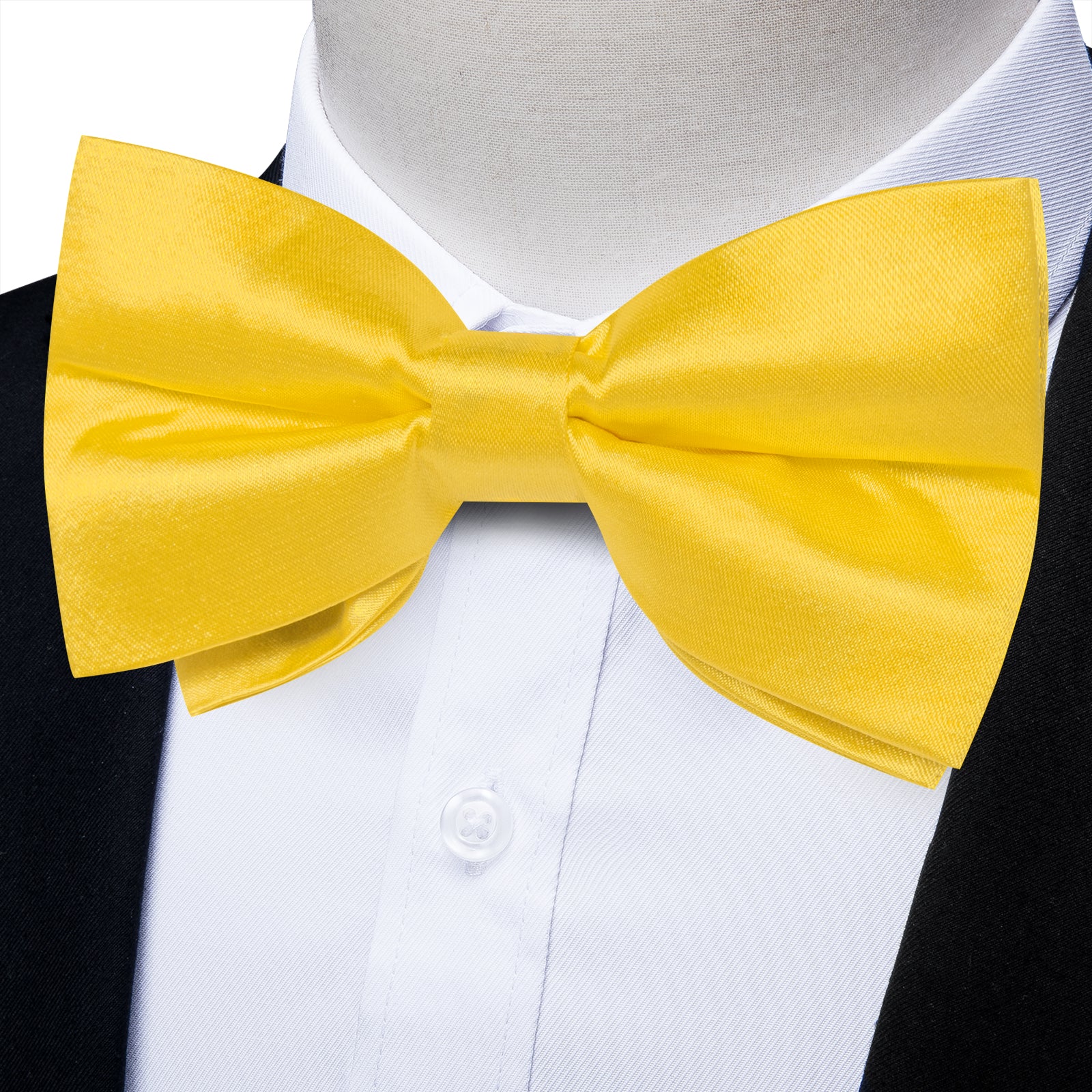 Yellow Solid Silk Men's Pre-Bowtie Pocket Square Cufflinks Set