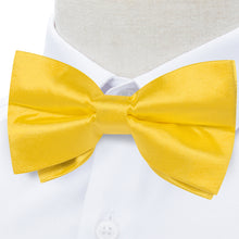 Yellow Solid Silk Men's Pre-Bowtie Pocket Square Cufflinks Set