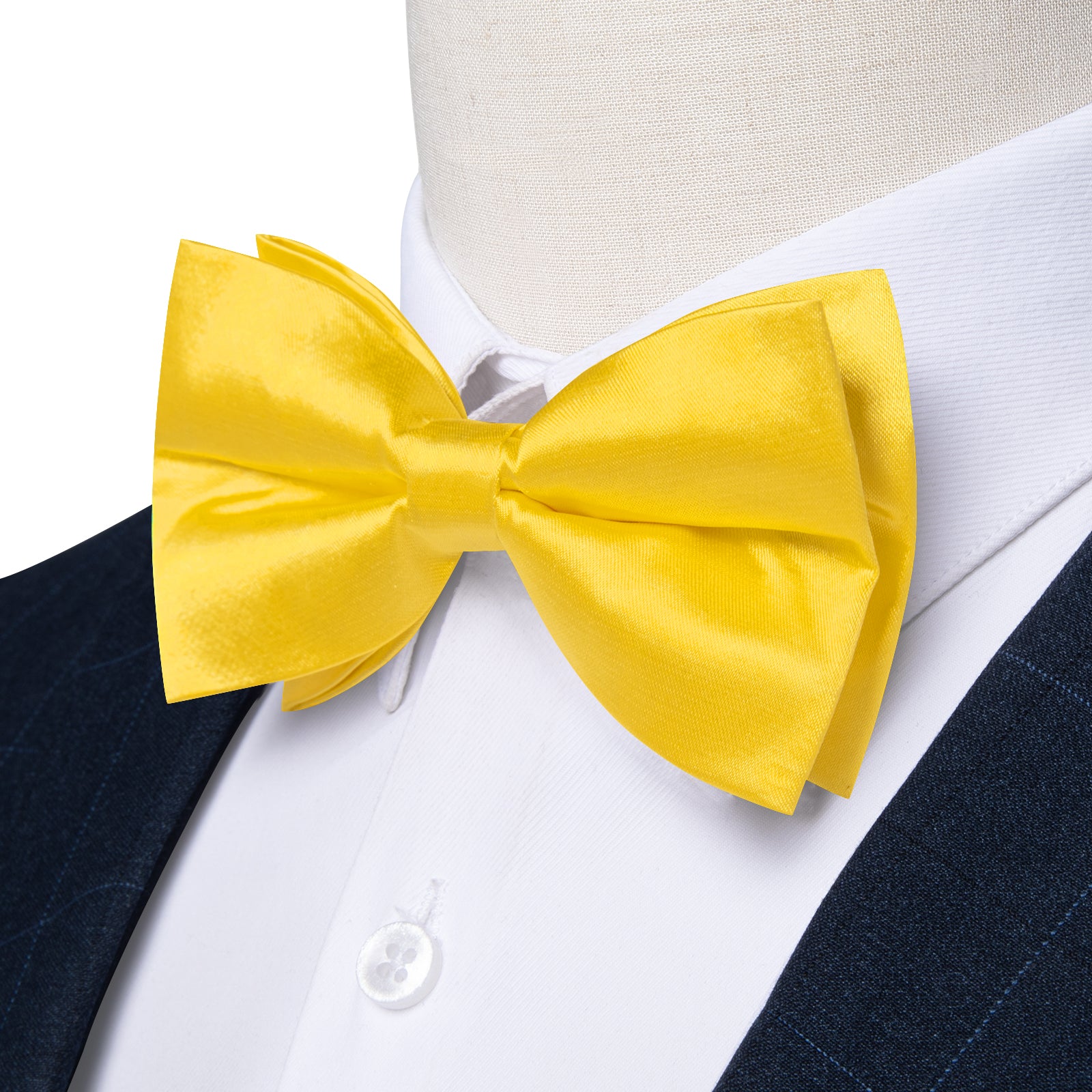 Yellow Solid Silk Men's Pre-Bowtie Pocket Square Cufflinks Set