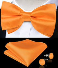 Orange Solid Silk Men's Pre-Bowtie Pocket Square Cufflinks Set