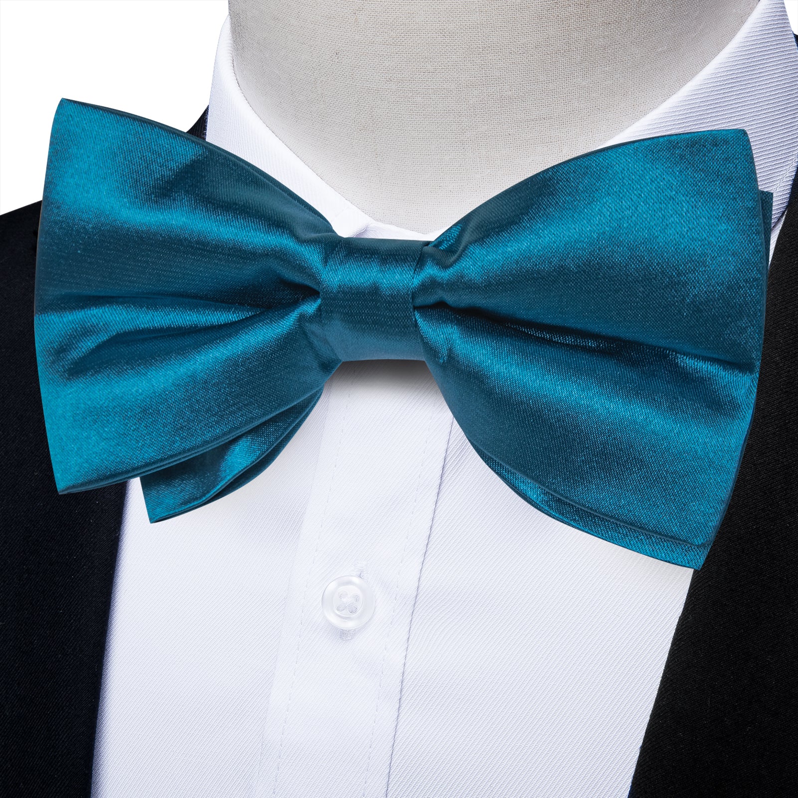 Blue Solid Silk Men's Pre-Bowtie Pocket Square Cufflinks Set