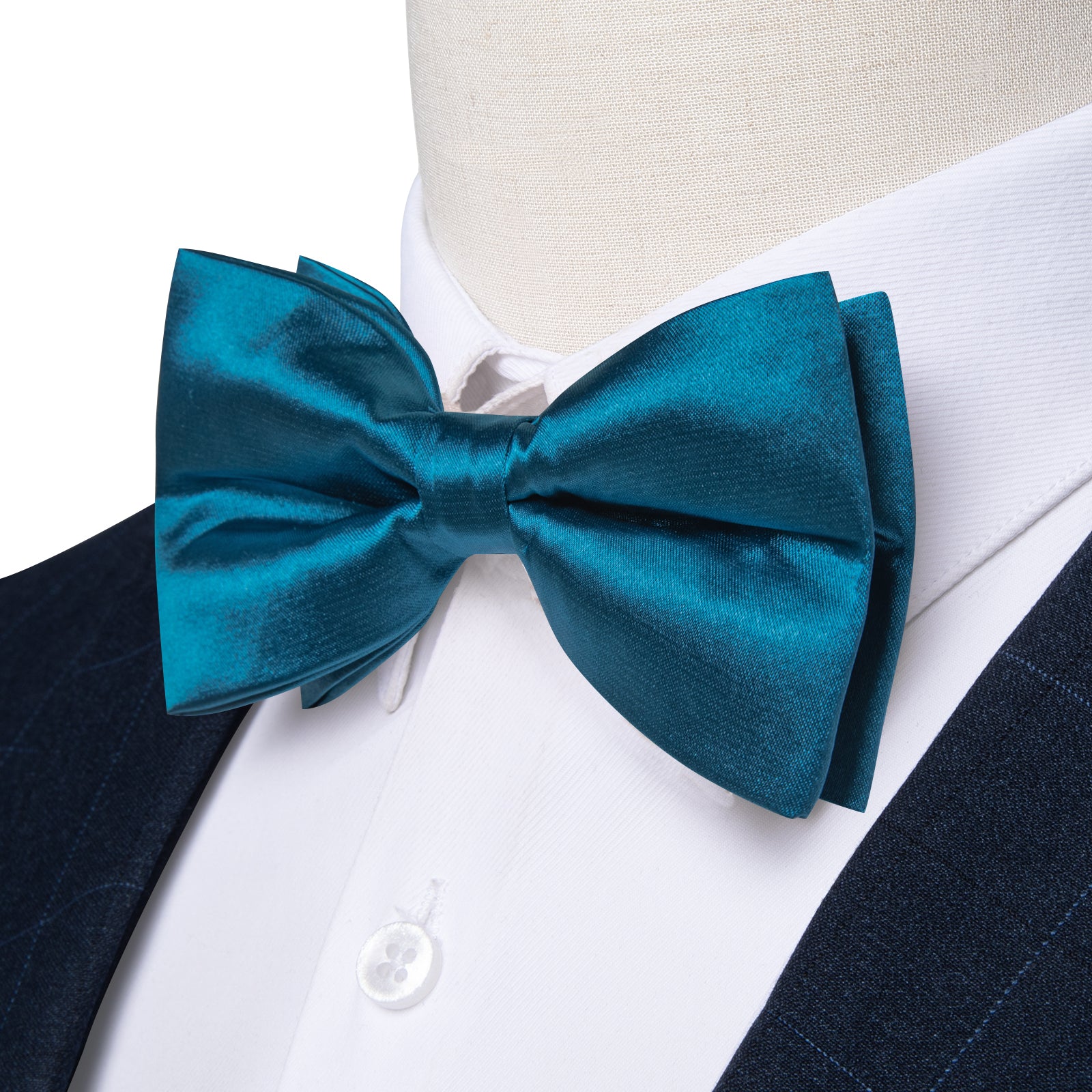 Blue Solid Silk Men's Pre-Bowtie Pocket Square Cufflinks Set