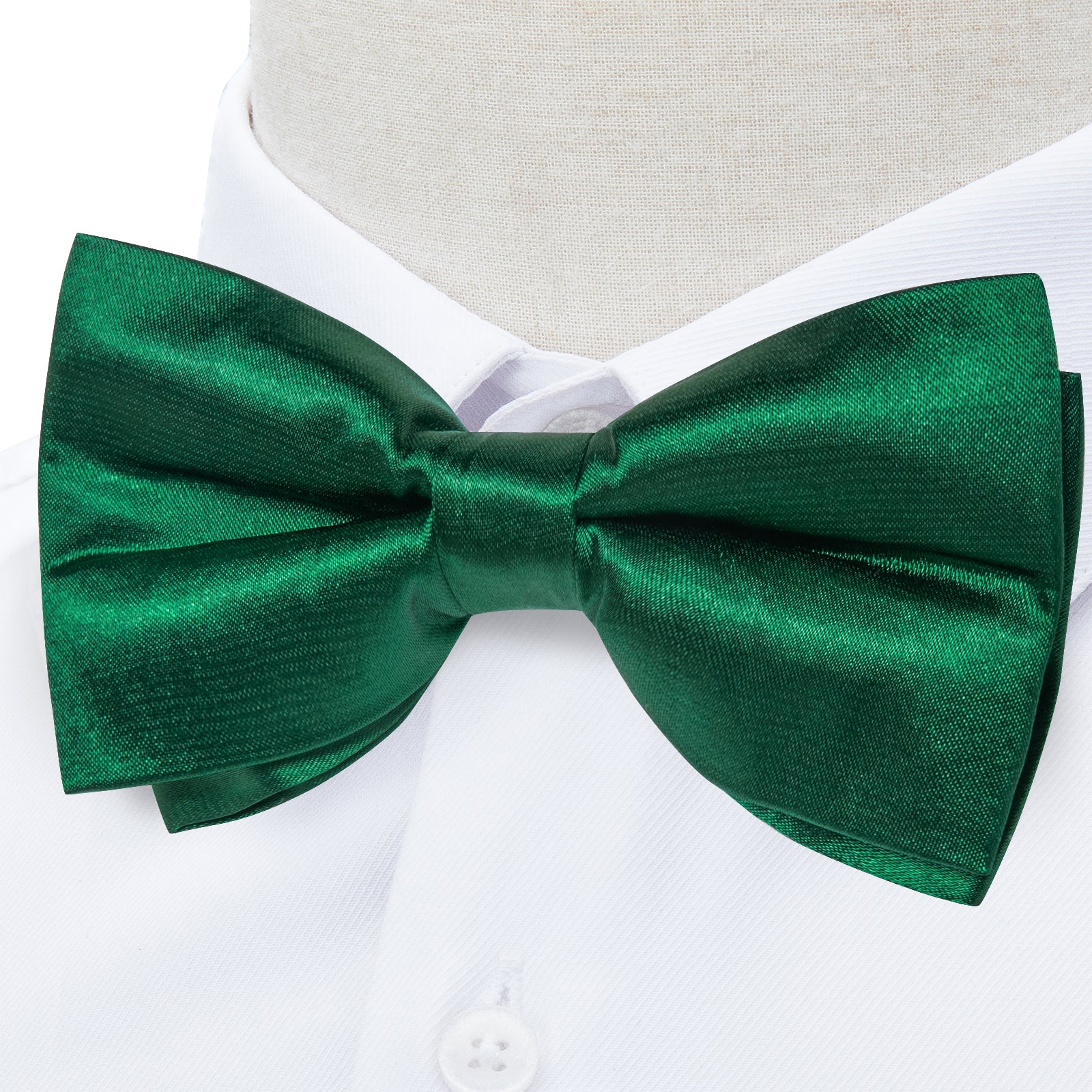 Green Solid Silk Men's Pre-Bowtie Pocket Square Cufflinks Set