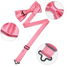 Pink Solid Silk Men's Pre-Bowtie Pocket Square Cufflinks Set