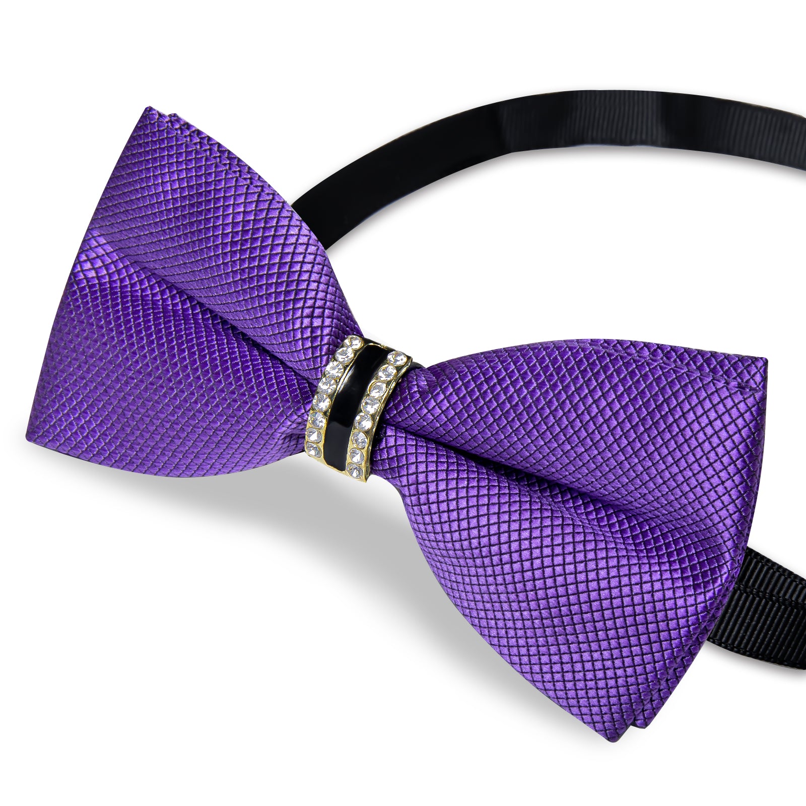 Purple Solid Diamond Plastic Ring Men's Pre-Bowtie Pocket Square Cufflinks Set