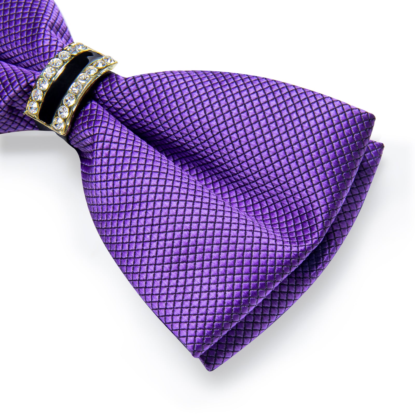 Purple Solid Diamond Plastic Ring Men's Pre-Bowtie Pocket Square Cufflinks Set