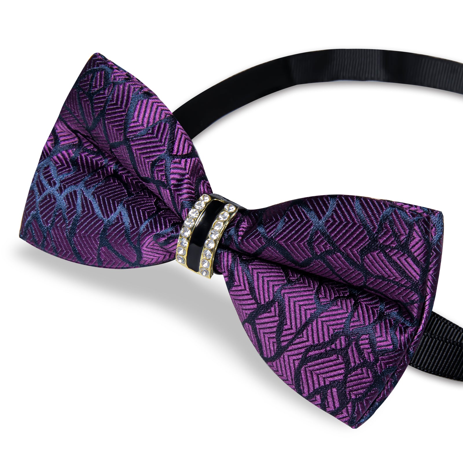 Dark purple irregular line mens bow tie silk self-bowtie with imitation crystal ring