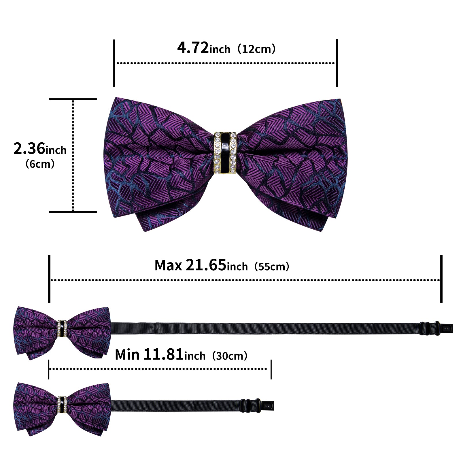 Dark purple irregular line mens bow tie silk self-bowtie with imitation crystal ring