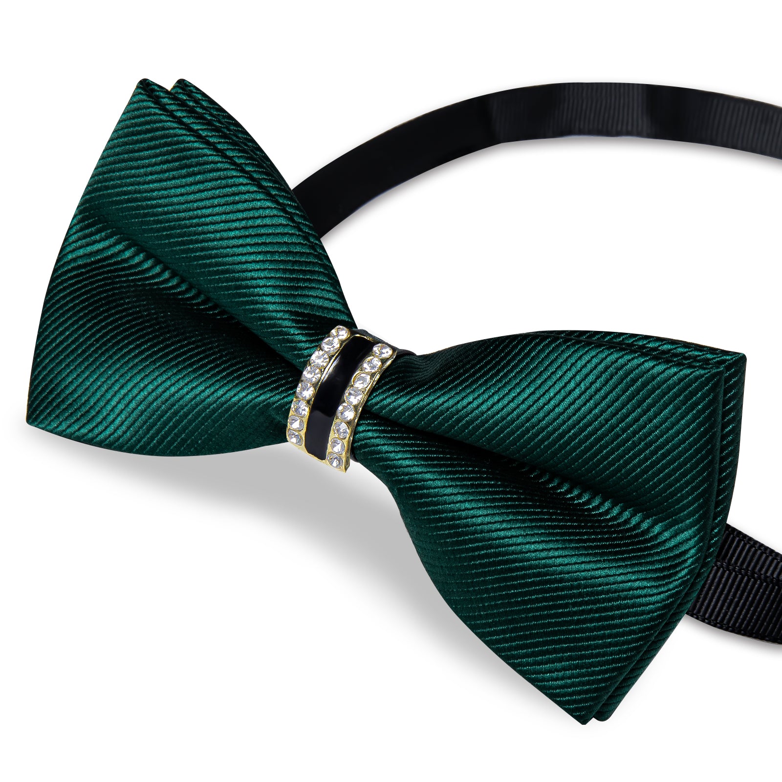 Black Solid Diamond Plastic Ring Men's Pre-Bowtie Pocket Square Cufflinks Set