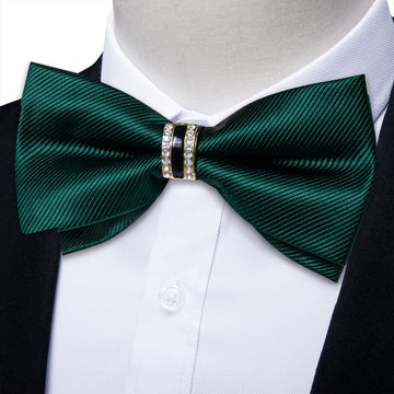 Black Solid Diamond Plastic Ring Men's Pre-Bowtie Pocket Square Cufflinks Set