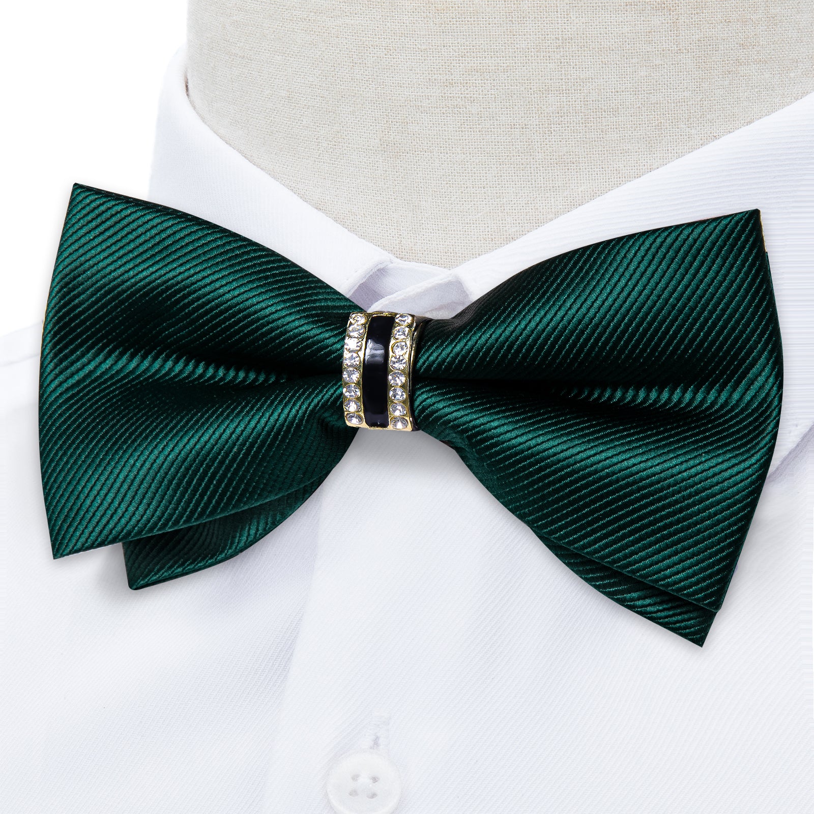 Black Solid Diamond Plastic Ring Men's Pre-Bowtie Pocket Square Cufflinks Set