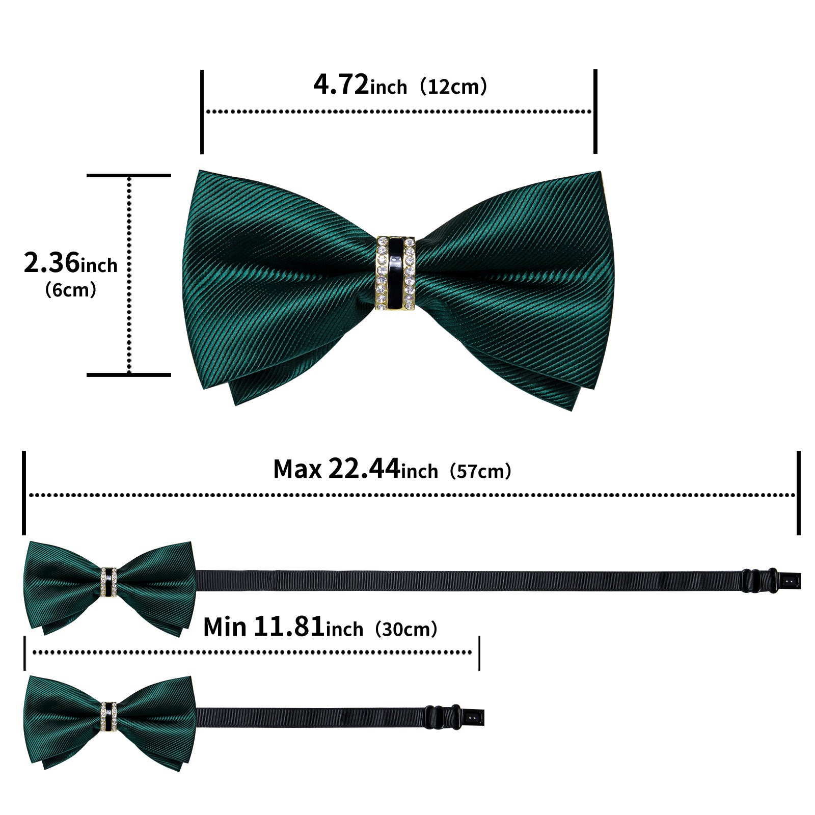 Black Solid Diamond Plastic Ring Men's Pre-Bowtie Pocket Square Cufflinks Set