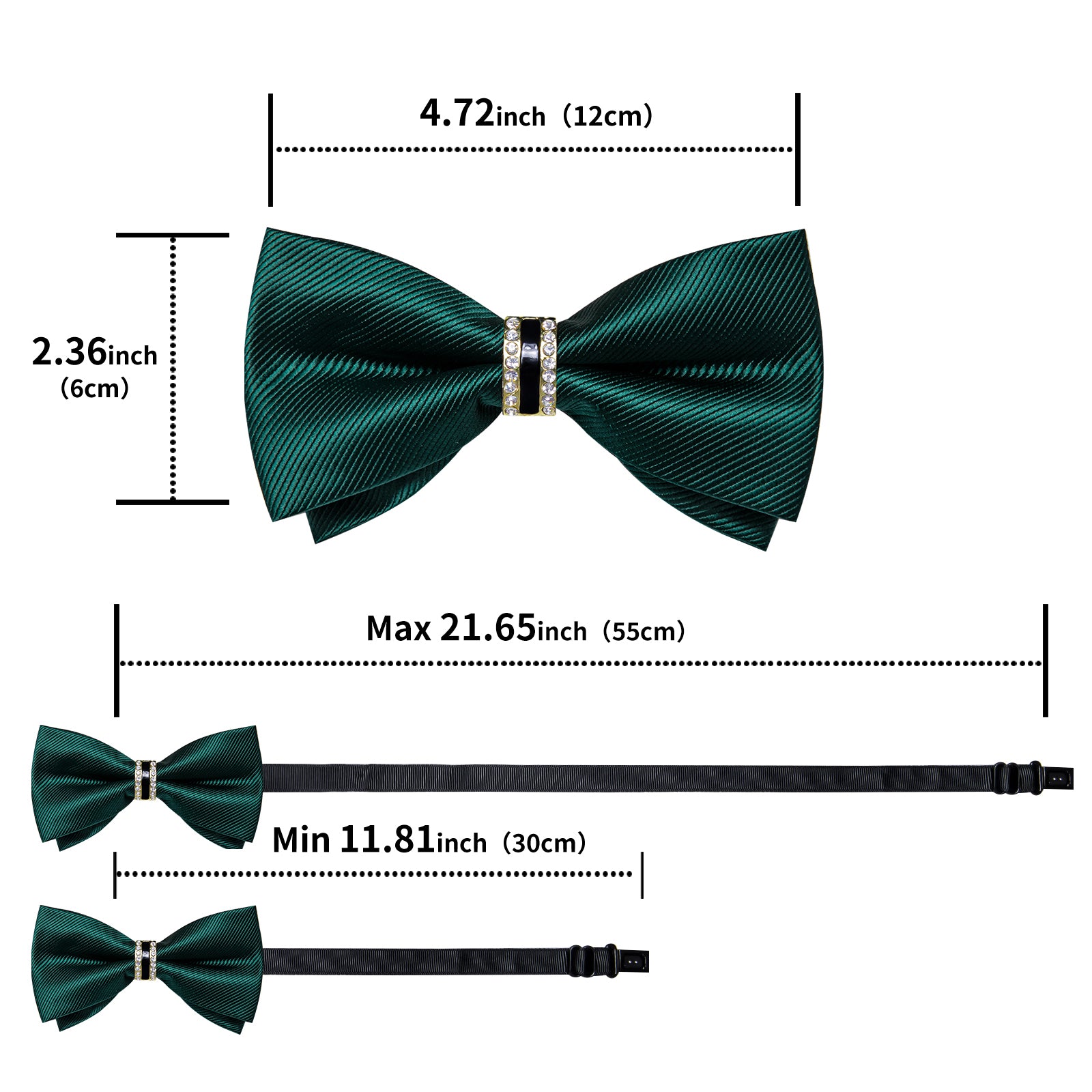 Black Solid Diamond Plastic Ring Men's Pre-Bowtie Pocket Square Cufflinks Set