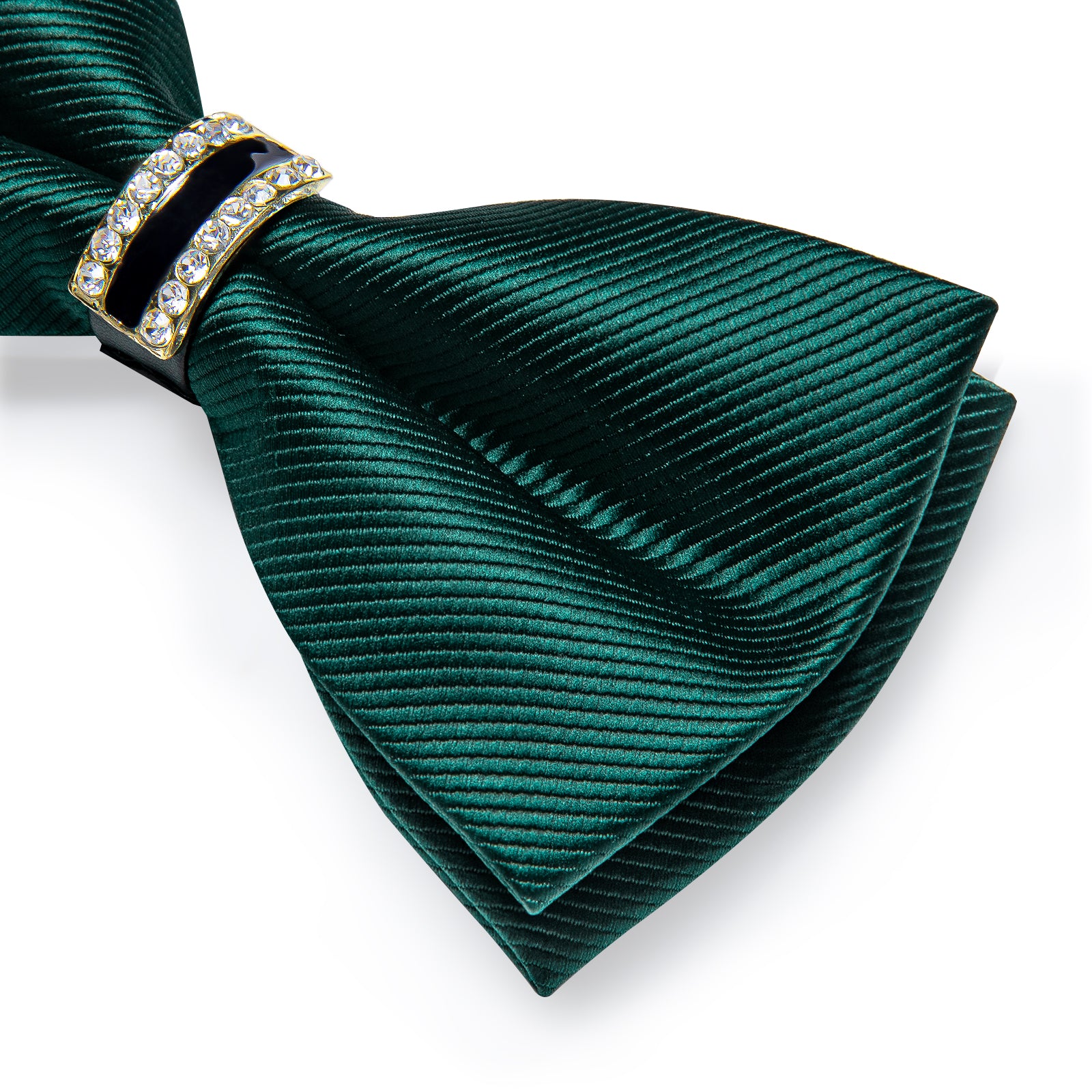 Black Solid Diamond Plastic Ring Men's Pre-Bowtie Pocket Square Cufflinks Set