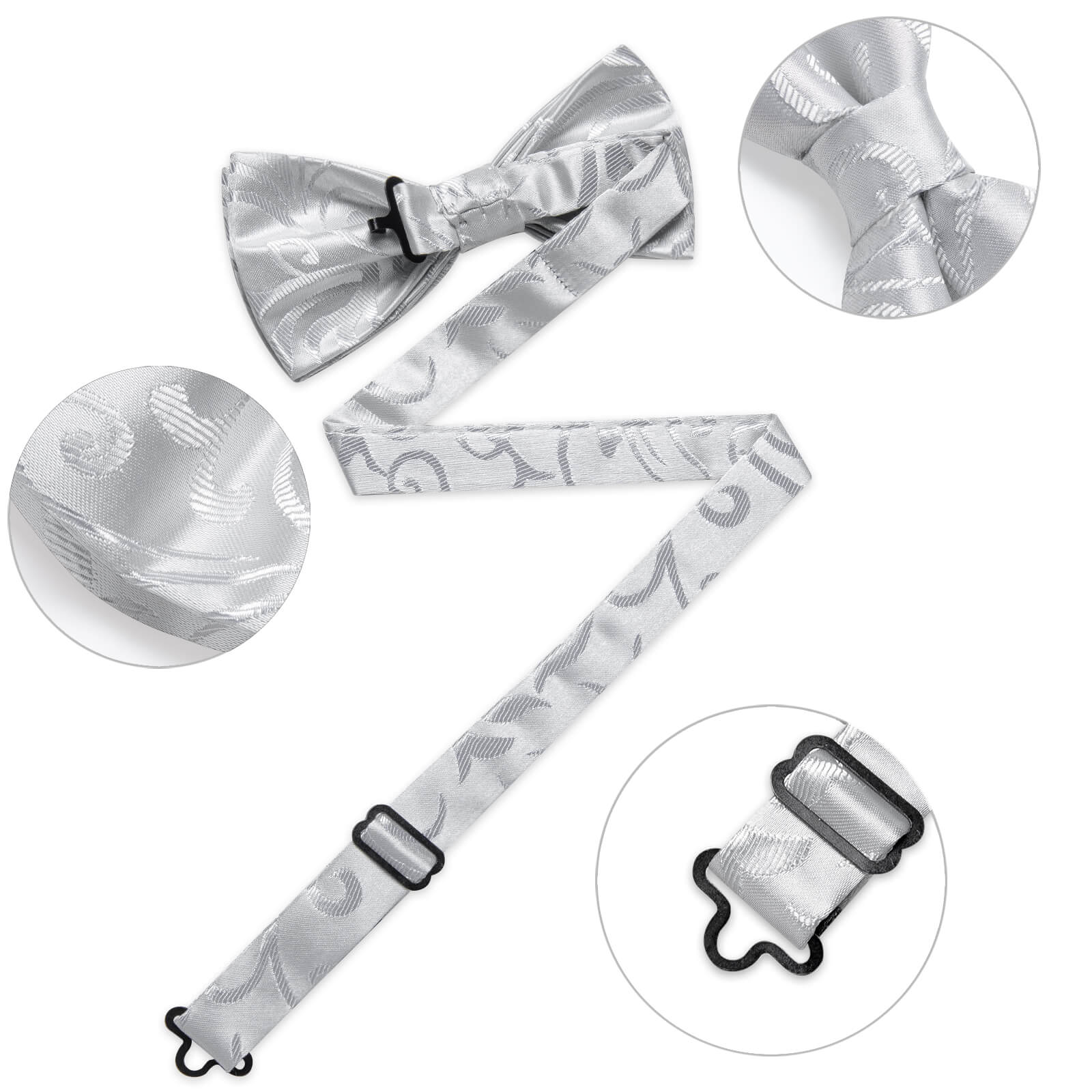 Light Gray Floral Silk Bowtie 