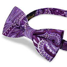 Kids Tie Purple White Paisley Silk Pre-Bow Tie 