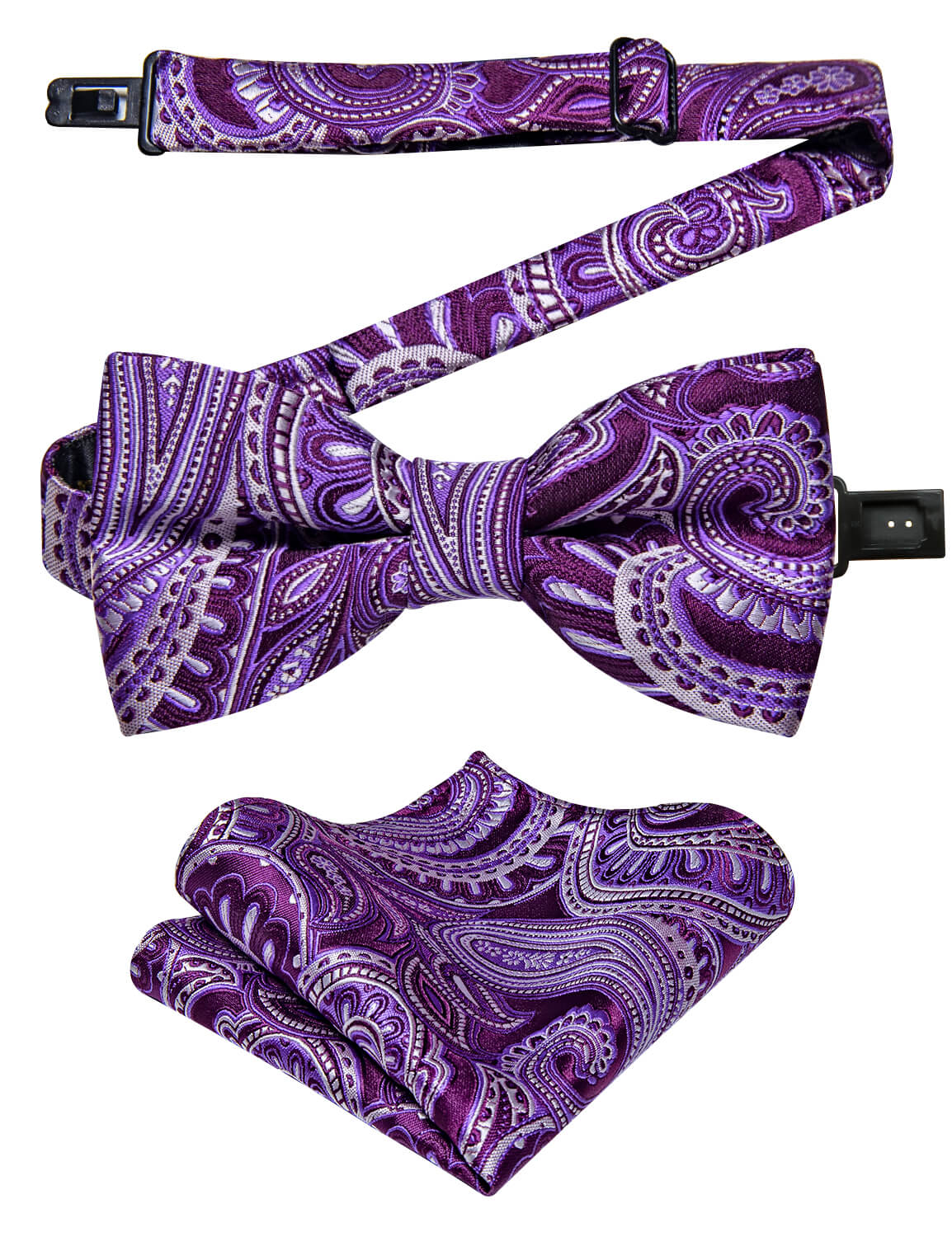 Kids Tie Purple White Paisley Silk Pre-Bow Tie 