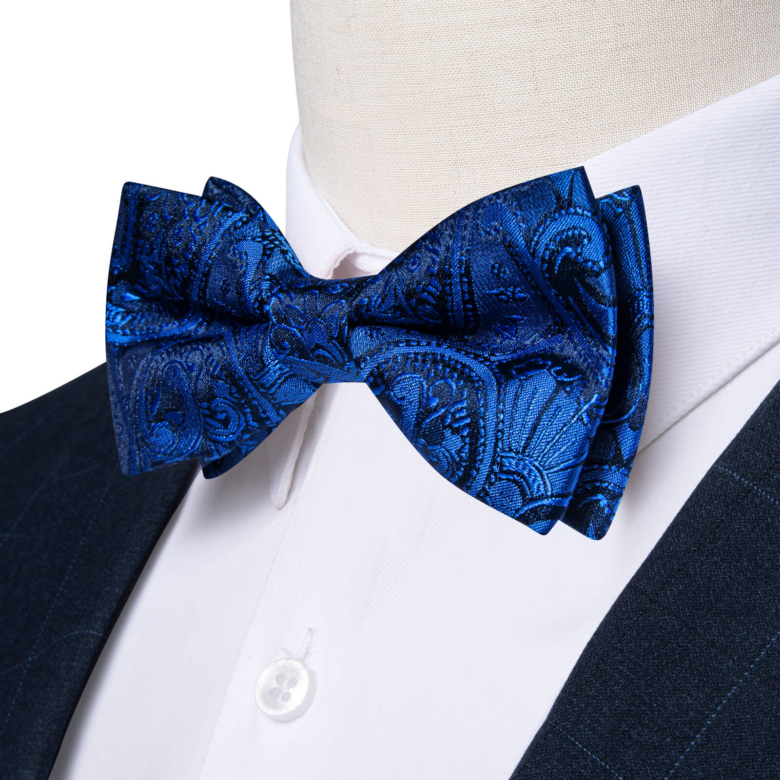 Sapphire Blue Paisley Silk Pre-Bow Tie Hanky