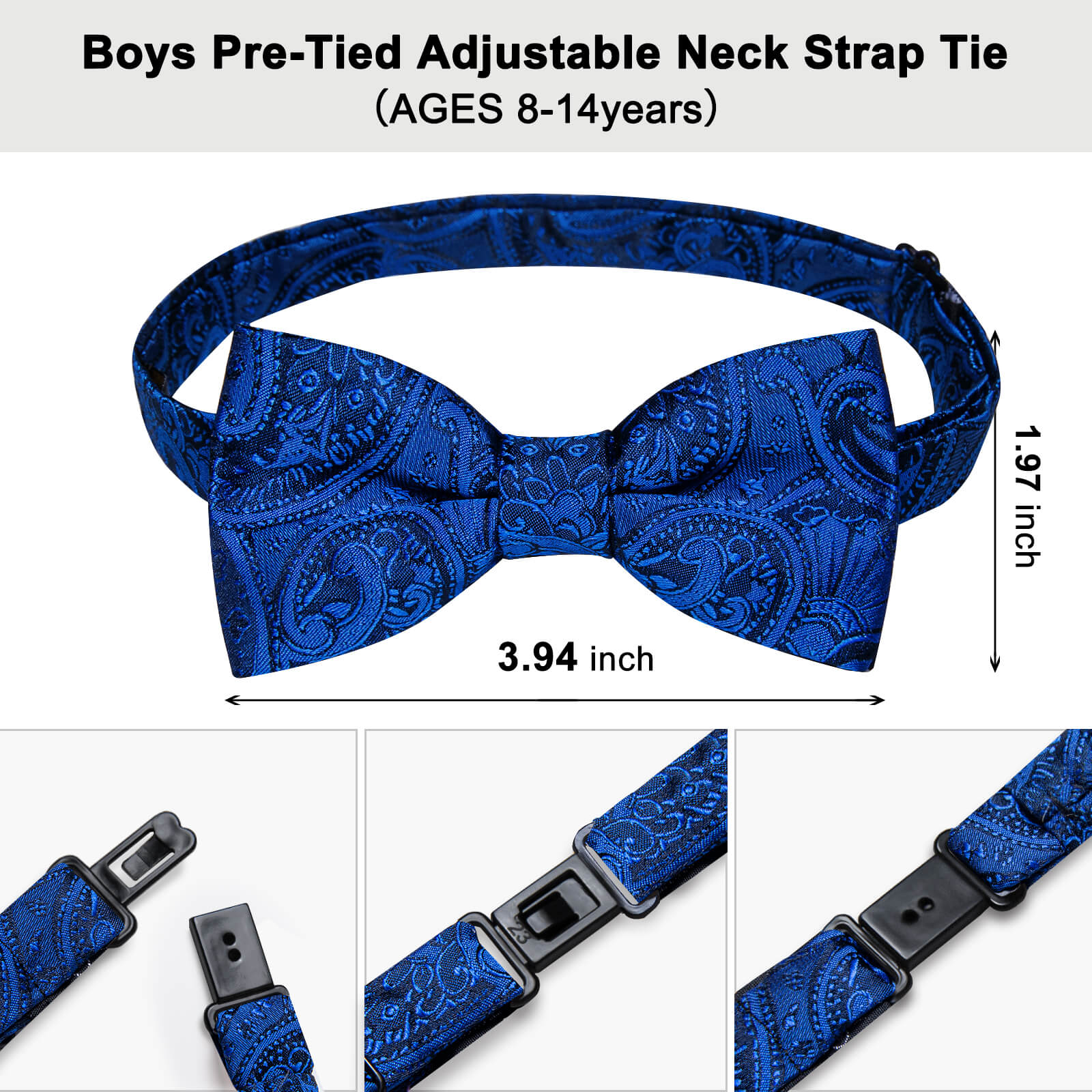 Sapphire Blue Paisley Silk Pre-Bow Tie Hanky
