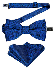 Sapphire Blue Paisley Silk Pre-Bow Tie Hanky