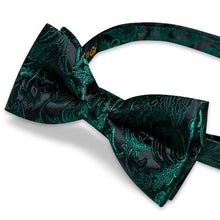 Kids Bowtie Black Green Paisley Silk Pre-Bow Tie