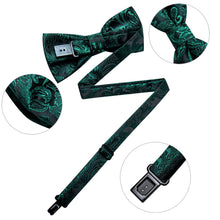 Kids Bowtie Black Green Paisley Silk Pre-Bow Tie