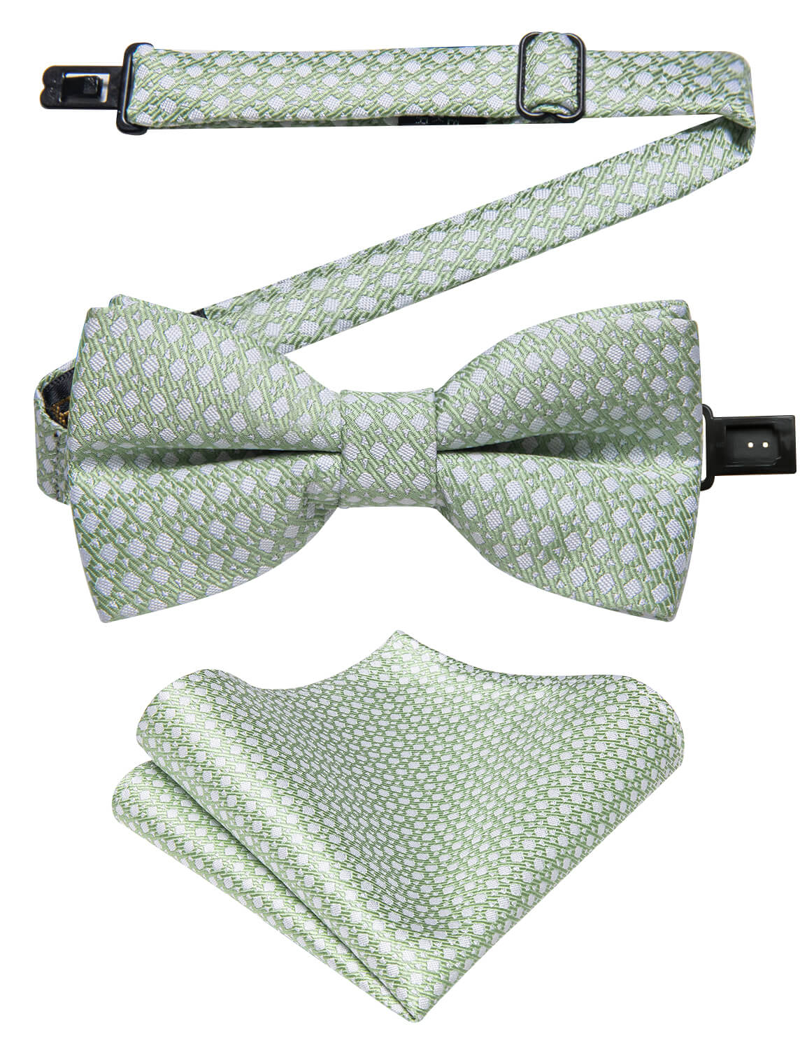 Mint Green White Square Dots Silk Pre-Bow Tie