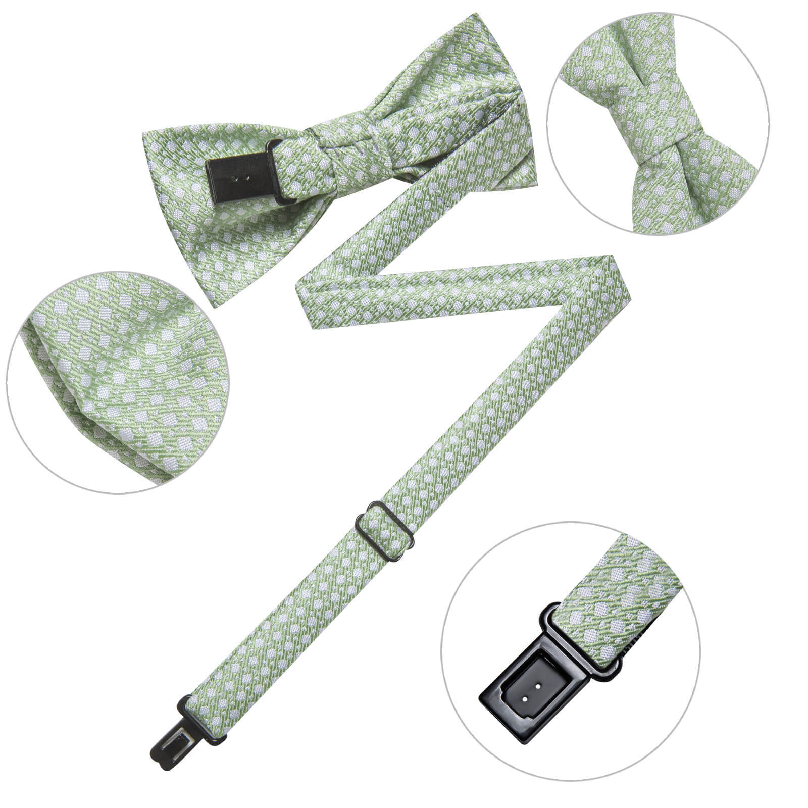 Mint Green White Square Dots Silk Pre-Bow Tie