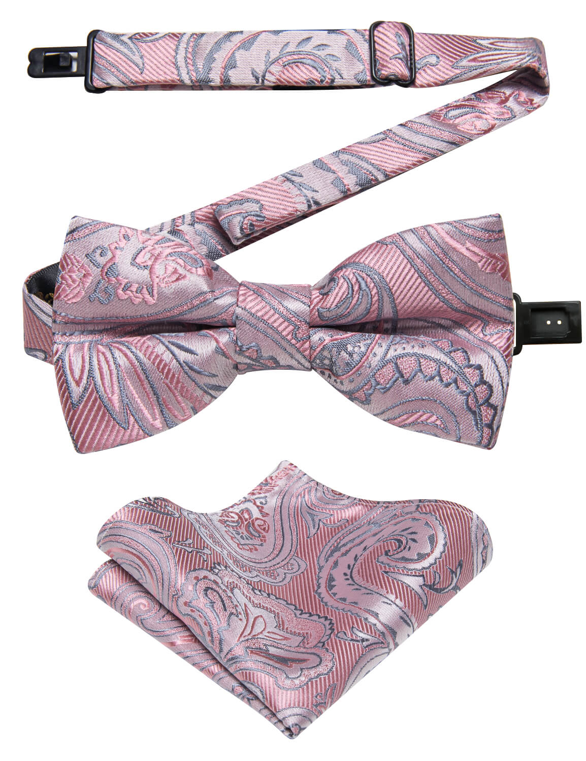 Kids Bowtie Pink Grey Floral Silk Pre-Bow Tie