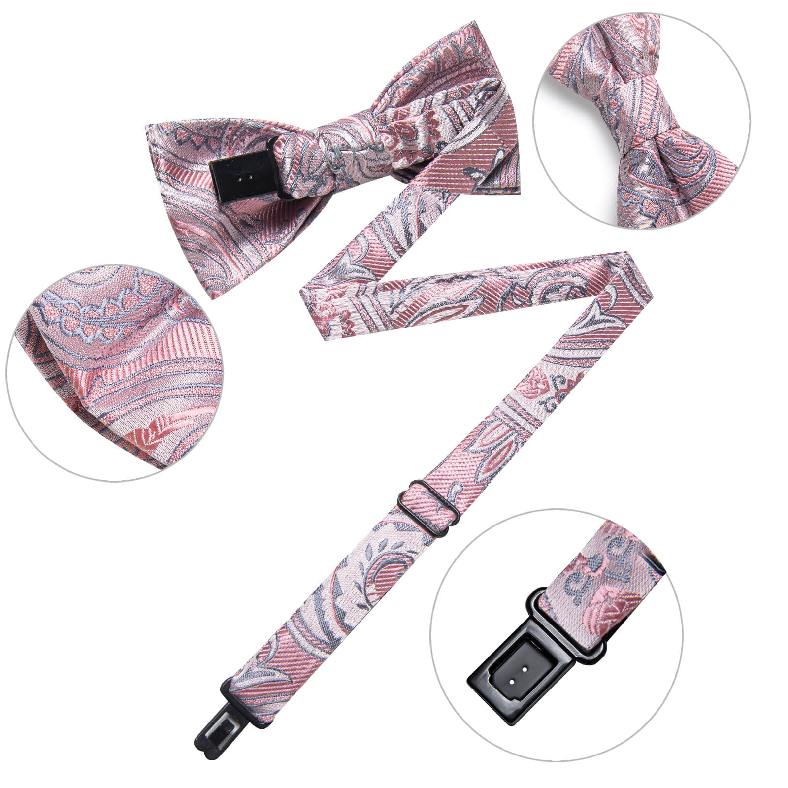 Kids Bowtie Pink Grey Floral Silk Pre-Bow Tie