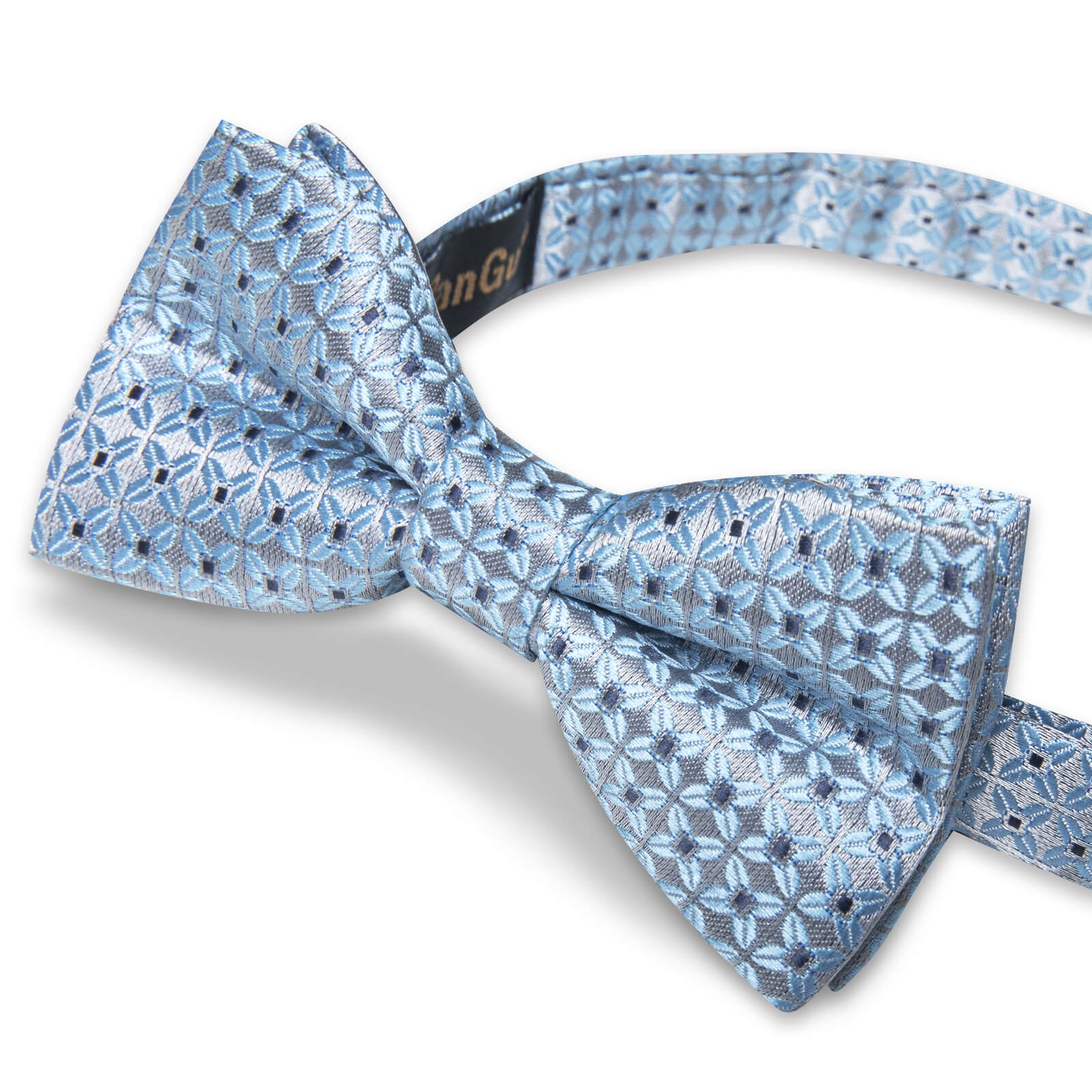 Kids Bowtie Light Blue Woven Floral Silk Pre-Bow Tie 