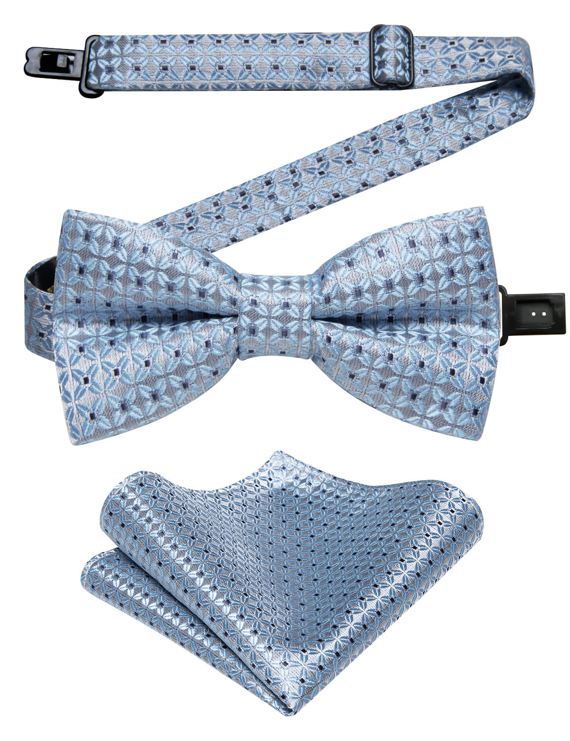 Kids Bowtie Light Blue Woven Floral Silk Pre-Bow Tie 