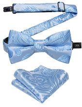 Kids Bowtie Light Blue Paisley Silk Pre-Bow Tie