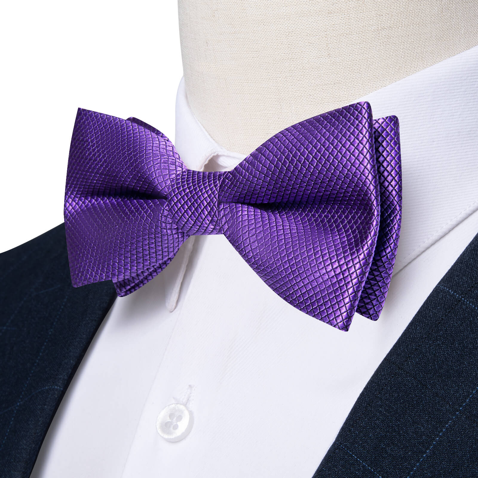 Kids Bow Tie Medium Purple Plaid Silk Pre-Bow Tie