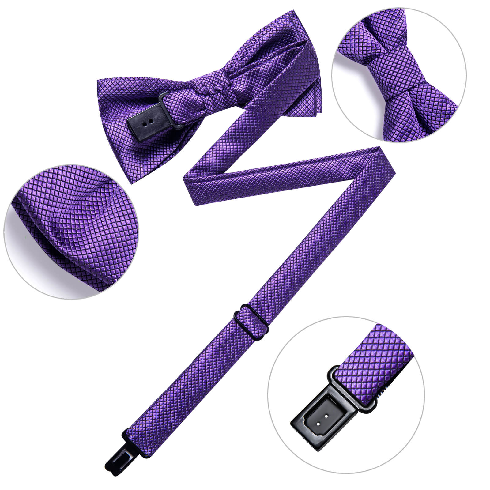 Kids Bow Tie Medium Purple Plaid Silk Pre-Bow Tie