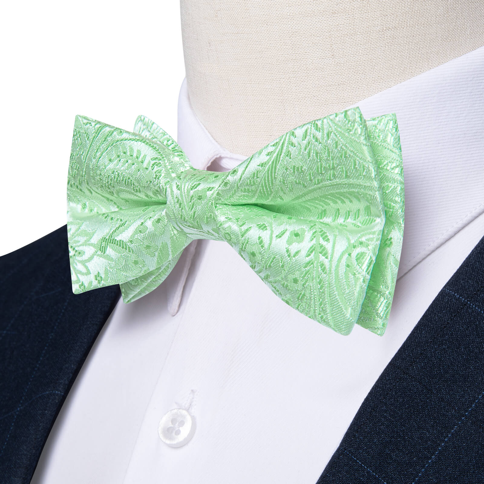 Kids Bow Tie Light Green Floral Silk Pre-Bow Tie