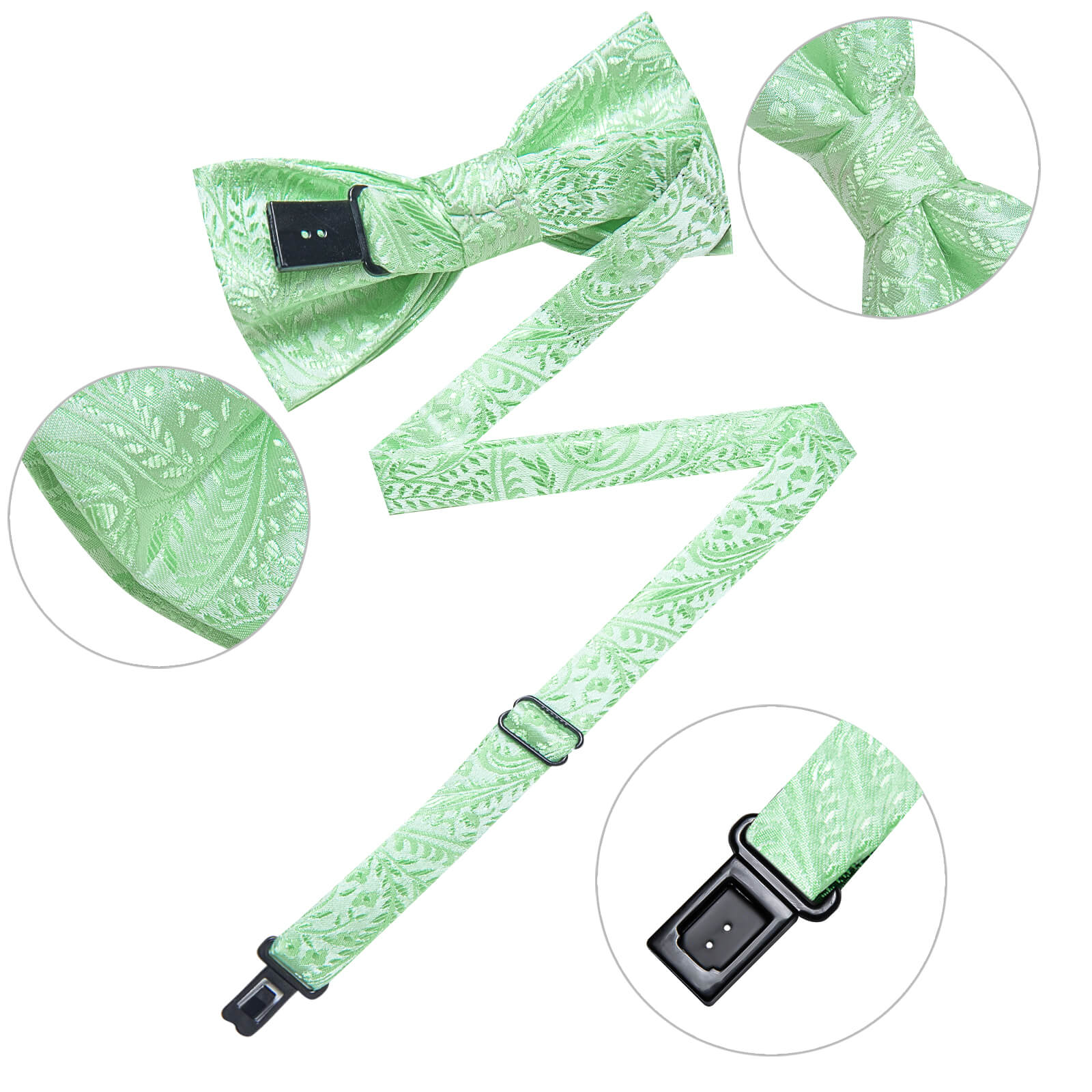Kids Bow Tie Light Green Floral Silk Pre-Bow Tie