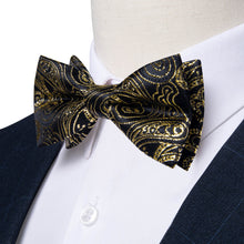 Kids Bow Tie New Black Gold Floral Silk Pre-Bow Tie